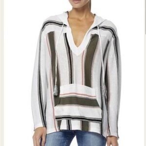 360 Sweater Bodhi Baja Striped linen Hoodie in White & Army women’s XS